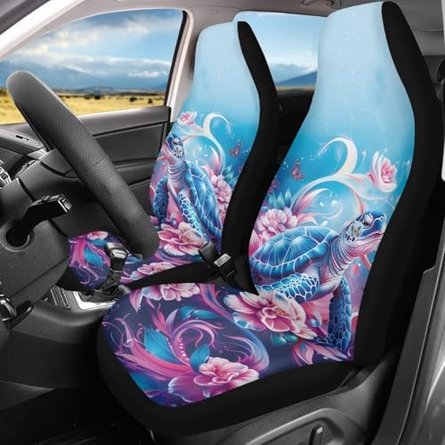 Blue Sea Turtle Car Front Seat Covers Set of 2, Ocean Beach Style Decorative Breathable Seat Protectors for Women, Universal Fit SUV Sedan Truck