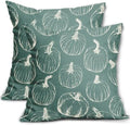 Light Blue Fall Pumpkin Pillow Covers 18x18 Set of 2 Autumn Themed Thanksgiving Cream Print Decorative Throw Pillows Outdoor PillowCase Farmhouse Linen Cushion Case Decor for Home Sofa Couch Bed by Aytipun