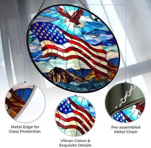 American Flag Stained Glass Window Hanging Customized Suncatcher 12" Glass Panel with Metal Chain Sun Catchers Wall Art Home Decor Gift for Women Mother's Day - Image 3