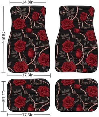 Austin Rose Car Floor Mats, Garden Thron Rose Rubber Heel Pad 4PCS for Truck SUV Driver Seat Protection, Gothic Passenger Seat and Rear Car Mats Carpet