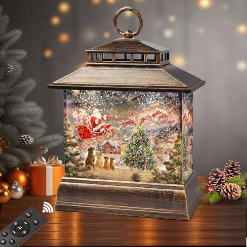 Christmas Snow Globe Lantern Water Glittering Lantern with 8 Songs & 6H Timer Romote Control Christmas Snow Globes USB & Battery Operated for Christmas Festival Decorations Gifts (Santa and Dogs) by Xyvoxme