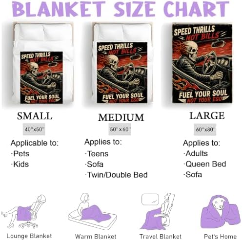 Vintage Skeleton Hot Rod Driver Throw Blanket Gifts for Women Kids, 50x60in - Image 3