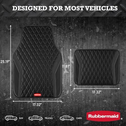 Rubbermaid Car Floor Mats, 4-Piece All Weather Floor Mats Set for Cars, SUVs & Trucks, Waterproof Heavy Duty PVC Automotive Floor Liners, Anti-Slip Front & Rear Mats, Black