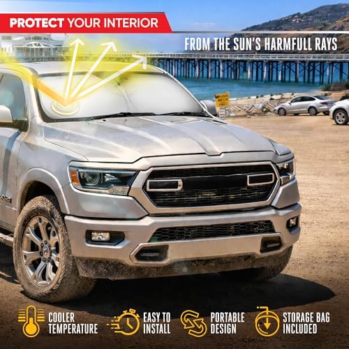 Motor Trend Custom Fit Dodge Ram 1500 Windshield Sun Shade - Fits All (2019-2026) Trims - Foldable Pop-Up Car Windshield Sunshade Dodge Ram 1500 Accessories - Automotive Ram Truck Interior Protection