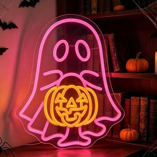 Ghost Pumpkin Neon Sign, Cute Ghost Halloween LED Light16.1"x12.8 by DMDMBSR