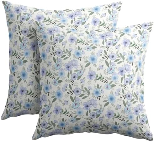 Light Blue Pillow Covers 20x20 Set of 2 Spring Floral Throw Pillow Covers Vintage Pillowcase Linen Decoration Farmhouse Soft Decorative Purple Green Cushion Case Couch for Indoor Outdoor Home Decor by Unknown