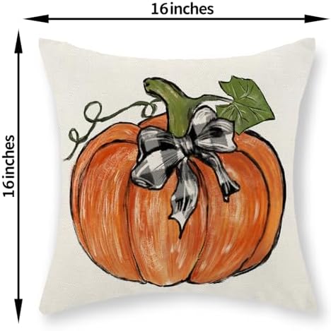 Fall Pillow Covers 16x16 Set of 2 Orange Pumpkin Leaves Fall Decor Pillowcase Autumn Harvest Thanksgiving Decorative Outdoor Throw Pillow Covers Linen Farmhouse Cushion Case for Couch Home - Image 6