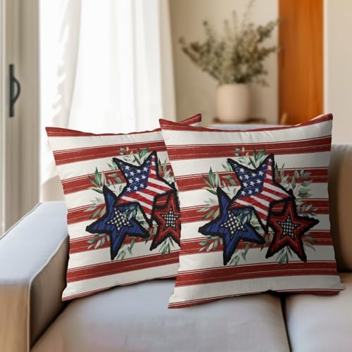 4th of July Pillow Covers 24x24 Set of 2, Patriotic Throw Pillow Covers Independence Memorial Day Pillowcase, Summer Stripes Decorative Fourth of July Cushion Case Couch for Indoor Outdoor Home Decor - Image 3
