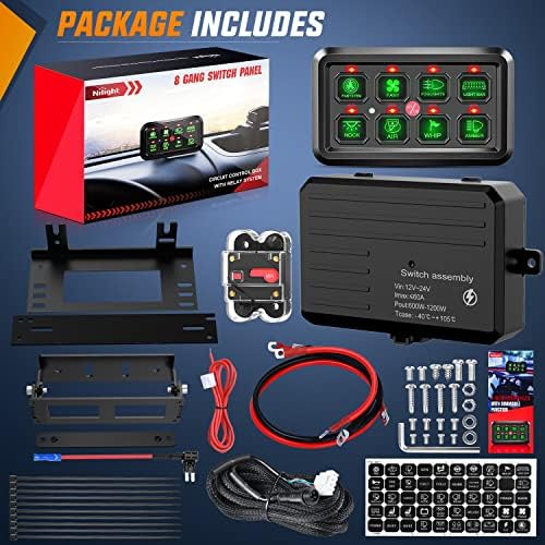 Nilight 8 Gang Switch Panel System Circuit Control Relay System Fuse Wiring Harness Automatic Dimmable ON Off LED Switch Pod for 12V Cars Trucks Campers SUV, 2 Years Warranty