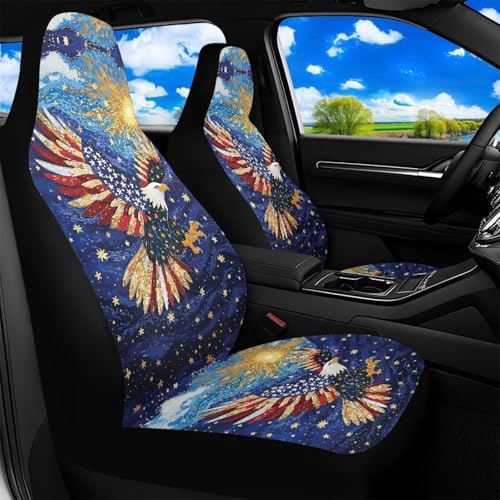 Bulopur Eagle American Flag Front Seat Car Covers Set of 2 Anti-Scratch Waterproof Auto Bucket Covers with Side Airbag Vehicle Cushion Cover Universal for Most Cars SUV Truck
