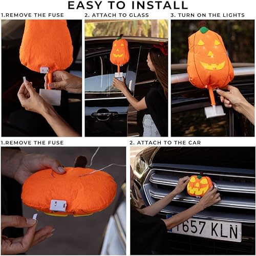 Zento Deals Orange and Yellow Pumpkin 19" with LED Lights Halloween Car Decorating Kit - Universal Size Antenna Toppers Decoration for Halloween - Cars, Trucks, Vans, SUVs Exterior Accessories