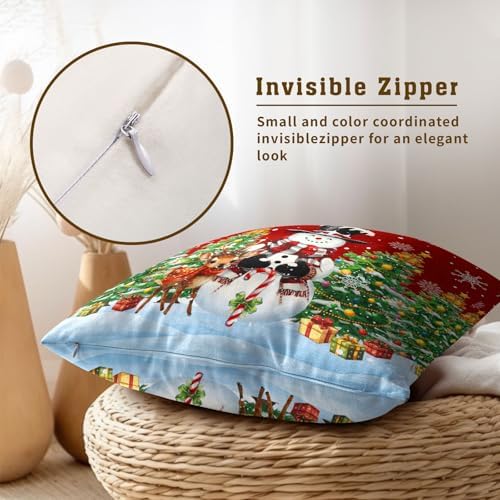 Xmas Tree Winter Snowman Red Throw Pillow Covers 18X18 Inches Set of 2 Xmas Snowflake Pillowcase Soft Cotton Square Seasonal Cushion Covers for Living Room Sofa Bedroom Decor - Image 4