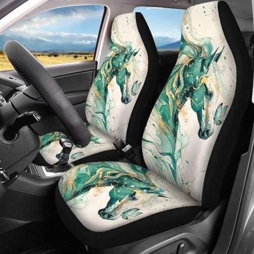 Teal Horse Print Car Seat Covers 4Pcs Front & Rear Breathable Seat Covers Universal Fits for Truck, Sedan, SUV Auto Interior Protector Car Accessories