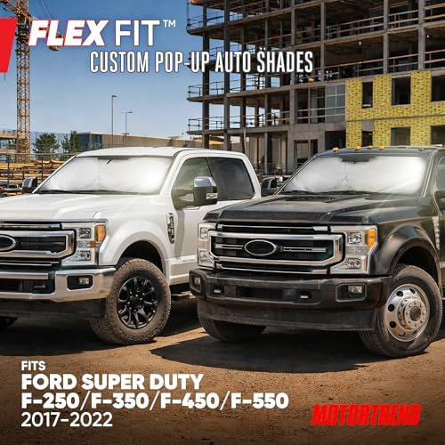 Motor Trend Custom Fit Ford Super Duty Sun Shade for Windshield 2017-2026 Ford F-250 F-350 F-450 F-550 Accessories - Truck Windshield Sunshade Foldable Car Sun Blocker - Interior UV Protection Visor