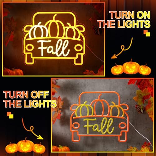 Huquary Fall Neon Sign Pumpkin Truck Decor LED Lights Decorations - Image 4
