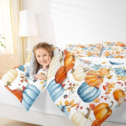 Homewish Harvest Fall Bedding Set Full Size Maple Leaf Pumpkin Comforter Set for Kids Teens Bedroom Decor Vintage Rustic Farmhouse Soft Polyester Quilt Duvet Orange Duvet Insert,2 Pillowcase - Image 4