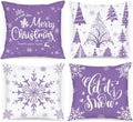 Lanpn Christmas Throw Pillow Covers 18x18 4 pcs, Merry Christmas Xmas Winter Snowflake Decorative Holiday Cushion Pillow Cases 18 x 18 Indoor Farmhouse Home Room Couch Sofa Decor (Purple) by Lanpn
