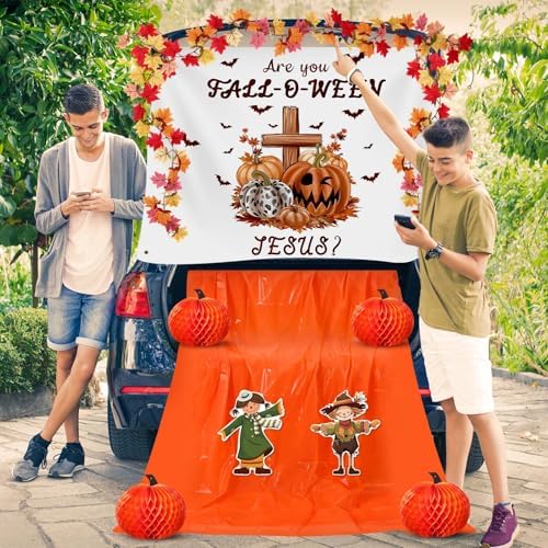 Suncalla Halloween Religious Christian Trunk or Treat Car Decorations Autumn Fall Are You Fall-o-ween Jesus Scarecrow Archway Garage Decor for Car Archway Trunk Exterior Halloween Party Supplies Decor - Image 6