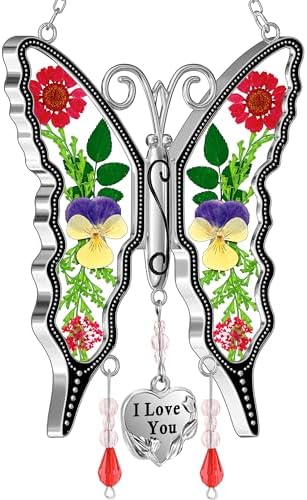 KY&BOSAM Butterfly Glass Pressed Flower Suncatchers Window Hanging by KYBOSAM