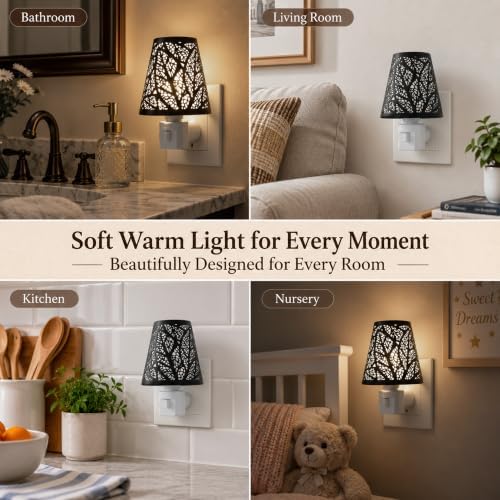 2 Pack Plug In Night Lights, Leaf Cutout Shades, 2700K Warm White E12 Bulbs - Image 5