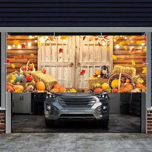 Fall Thanksgiving Garage Door Cover Banner 7x16ft Autumn Pumpkin Harvest Barn Backdrop Decorations Background Hanging Party Wall Decor for Outdoor Home Yard - Image 6