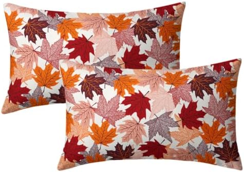 Sweetshow Fall Leaves Pillow Covers Set of 2 Cotton 20x12 Inches by Sweetshow