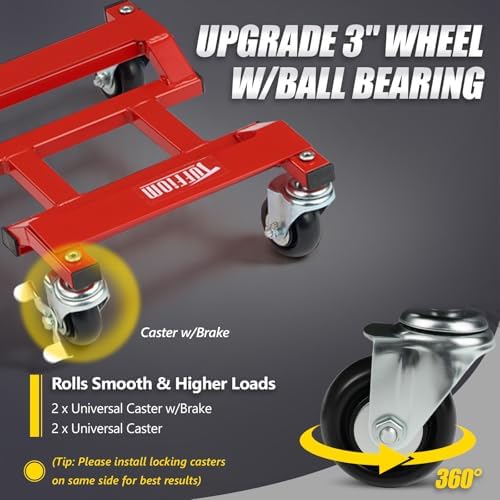 TUFFIOM Car Dolly Set of 4, Wheel Dollies, 6000LBS, Deformation-Resistant Secure V-Groove,Solid Casters Upgraded for Heavy Duty Vehicles Moving & Auto Repair, SUV, Trailers, Red - Image 3