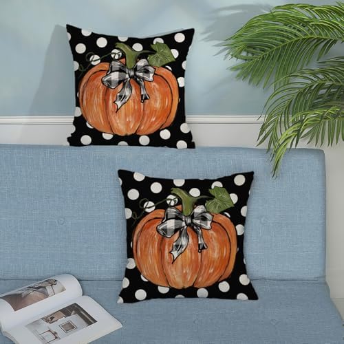 Fall Pillow Covers 20x20 Set of 2 Pumpkin Maple Leaf and Polka Dot Fall Decor Pillowcase Autumn Thanksgiving Decorative Outdoor Throw Pillow Covers Linen Farmhouse Cushion Case for Couch Home - Image 3
