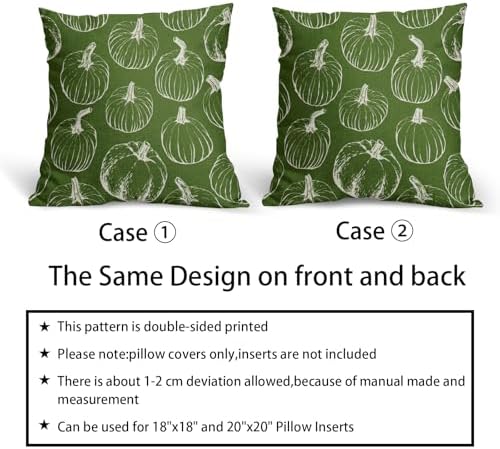 Green Fall Pumpkin Pillow Covers 24x24 Set of 2 Autumn Themed Thanksgiving Cream Print Decorative Throw Pillows Outdoor Pillowcase Farmhouse Linen Cushion Case Decor for Home Sofa Couch Bed - Image 6