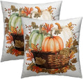 Autumn Pumpkin in The Basket Throw Pillow Covers 22X22 Inches Set of 2 Fall Maple Leaf Flower Pillowcase Soft Cotton Square Harvest Thanksgiving Cushion Covers for Home Sofa Bedroom Decoration by Sweetshow
