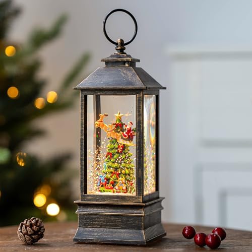 Christmas Snow Globe Lantern with Music & Timer, Vintage Lighted Musical Snow Globe with Swirling Water Glitter, Christmas Tree & Santa Scene, USB/Battery Operated Xmas Decor Gifts - Image 3