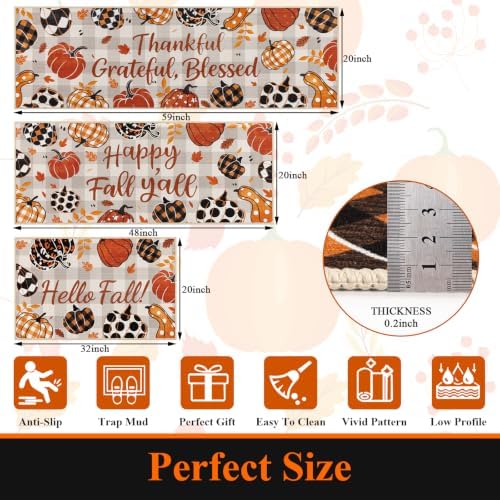 U'Artlines Fall Plaid Pumpkin Kitchen Rugs with Runner Sets 3 Piece - Image 2
