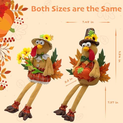 Stuffed Turkey Thanksgiving Table Decor Turkey Couple Doll Thanksgiving Decorations Indoor Outdoor Handmade Tabletop Fall Decor Kit for Home - Image 3