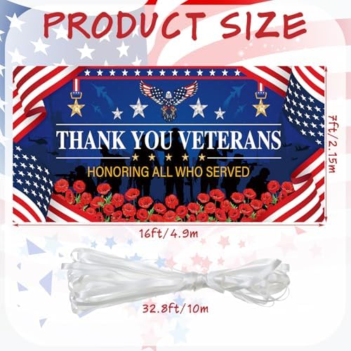 Preboun Thank You Veterans Day Garage Door Decoration 7 x 16 ft - Image 2