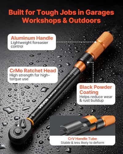 VEVOR Torque Wrench 3/8-inch Drive Click Torque Wrench Dual Scale Readings, 5-45 lbf-ft / 6.8-61.2 N.m, ±3% High Precision, with Spark Plug Sockets, Bits, Universal Joint, Extension Bar, Storage Case - Image 5