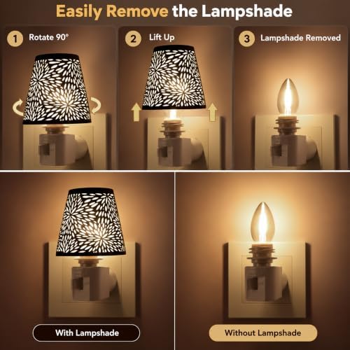 Plug in Night Light with On Off Switch, Floral Metal Shade, 2700K Warm Glow - Image 6