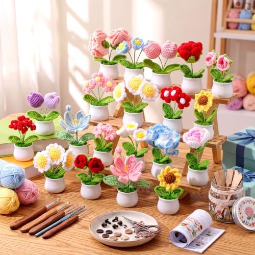 Suncalla 20 Pcs Crochet Flowers Bulk Crochet Floral Bouquet Thank You Gifts - Image 2