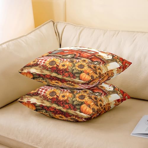 Fall Truck Pillow Case Covers 2 Pack 22"x 22",Sunflower Pumpkin Car Thanksgiving Day 2 Reversible Print Pillow Covers,Autumn Maple Leaves Farmhouse Throw Sofa Pillow Covers - Image 3