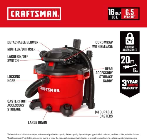 CRAFTSMAN CMXEVBE17607 16 Gallon 6.5 Peak HP Wet Dry Blower Vacuum Bundle - Image 2