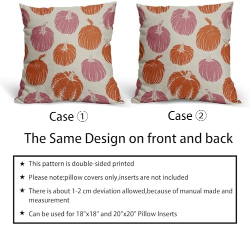 Pink Orange Pumpkin Fall Pillow Covers 22x22 Set of 2 Autumn Harvest Print Thanksgiving Decorative Throw Pillows Outdoor Farmhouse Cushion Case Seasonal Decor for Couch Sofa Bed - Image 6