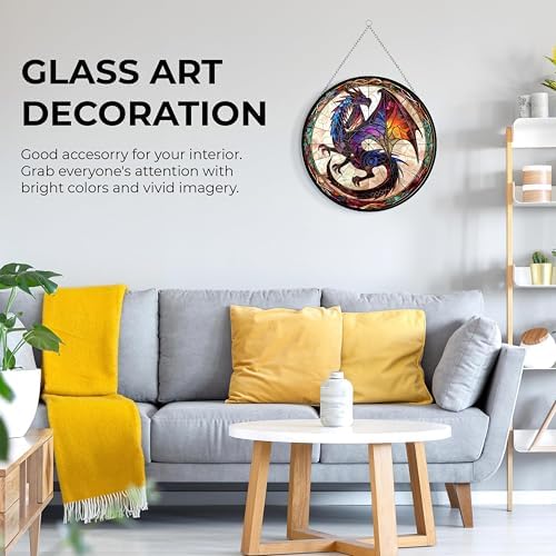 Dragon Suncatchers for Windows,6.3” Stained Glass Window Hangings,Hand-Painted Glass Panel Perfect for Home Décor - Image 5