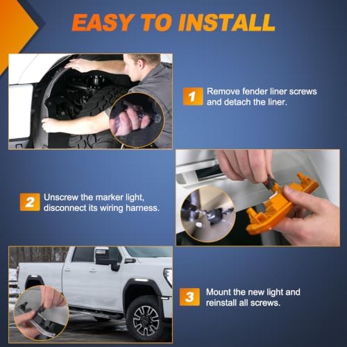 Nilight Fender Side Marker Lights 4PCS for 2020-2025 GMC Sierra 2500HD