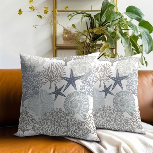 Sweetshow Ocean Coral Pillow Covers 24x24 Inch Nautical Coastal Throw Pillows Set of 2 Beach Seashell Starfish Pillow Case Soft Cotton Square Cushion Covers for Home Couch Sofa Patio Bedroom, Brown - Image 7