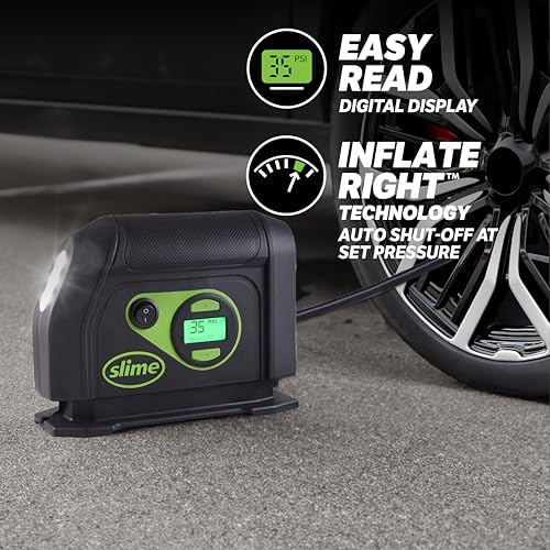 Slime 40088 Tire Inflator, Portable Car Air Compressor, Inflate Right automatic shut off, with Digital 99 psi Display, Long Hose and LED Light, 12V, 6 min inflation - Image 4