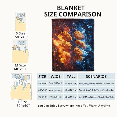 Hot and Cold Fried Chicken Nugget Blanket Dynamic Fire and Ice Throw Blankets,Birthday Gifts for Men Women,Lightweight Soft Fleece,Food Lovers,Sofa Couch Bed Room Modern Decor 60x80in - Image 3