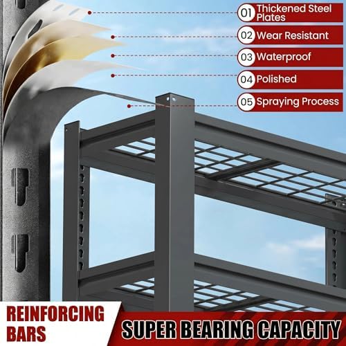 72" H Heavy Duty Garage Shelving, Metal Storage Shelves, 5 Tier Adjustable Storage Shelves, Industrial Utility Rack for Warehouse, Basement, Workshop, Kitchen, 16" D×35" W×72" H, Black - Image 3