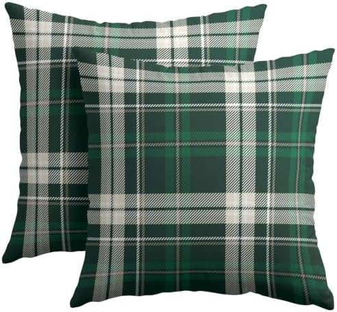 Christmas Throw Pillow Covers 20x20 Set of 2 Winter Green Buffalo Plaid Tartan - Image 2