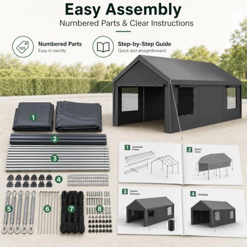 Velway Carport Canopy & Portable Garage, 12 x 20 FT - Image 4