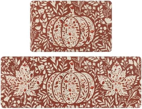 U'Artlines Fall Kitchen Mat Anti Fatigue Mats for Floor Pumpkin and Leaves by UArtlines