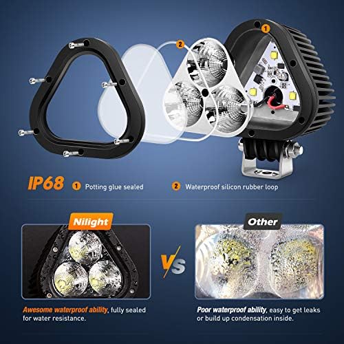 Nilight 2PCS 4 Inch Triangle LED Work Lights 60W Spot & Flood Combo Beam